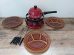 Vintage Fondue Set Rood met Borden en Vorken, Ophalen of Verzenden