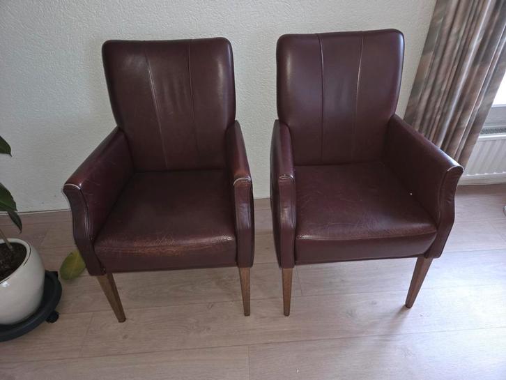 2x stoel, fauteuil, Huis en Inrichting, Stoelen, Bruin, Ophalen