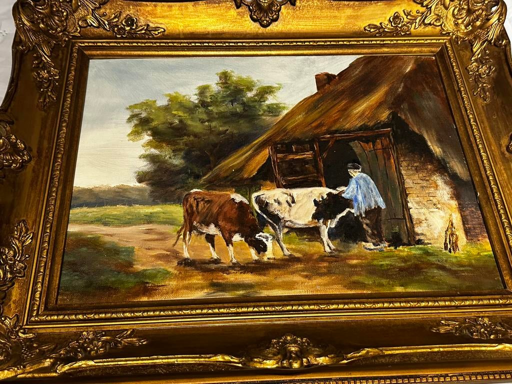 Boer zet vee op stal schilderij, Ophalen