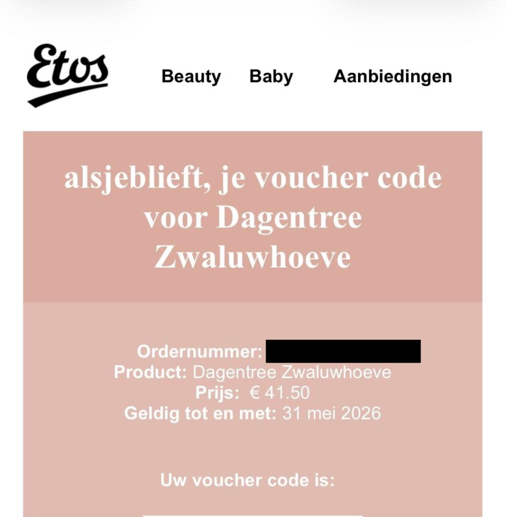 Zwaluwhoeve dagentree 2 personen, Verzenden, Nieuw, Overige typen