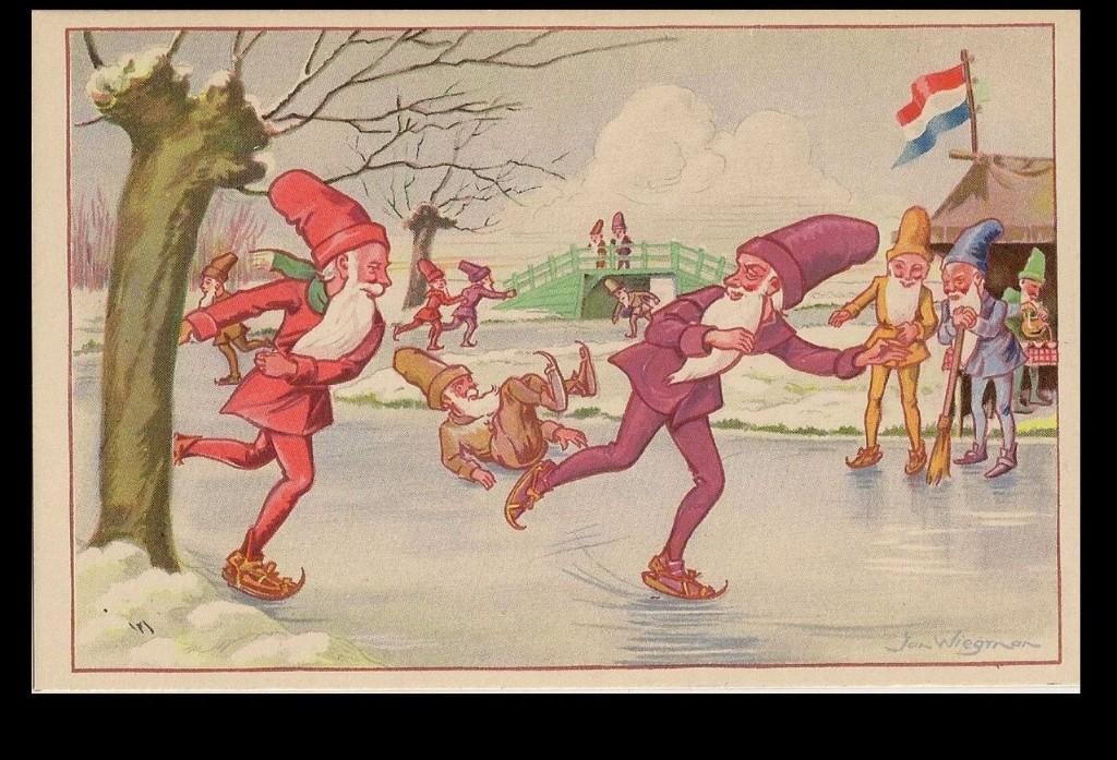 Jan Wiegman kabouters schaatsen (3), Verzamelen, Verzenden, 1920 tot 1940, Ongelopen, Sterren en Beroemdheden