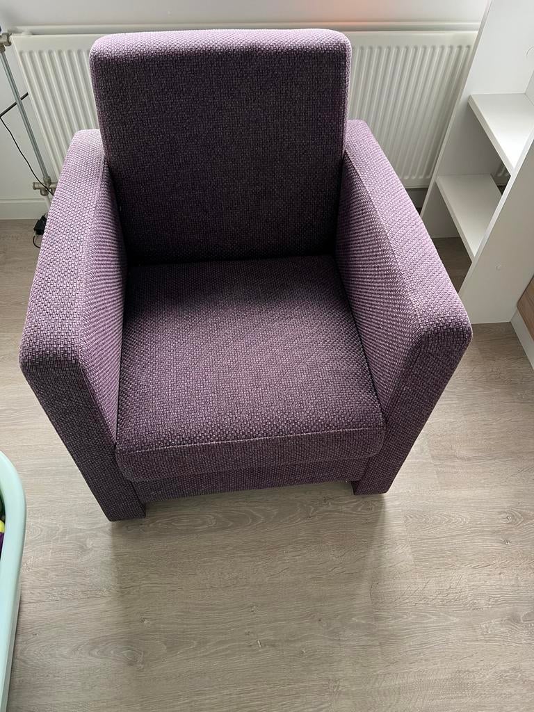 Paarse stoffen stoelen 2 stuks, Huis en Inrichting, Fauteuils, Ophalen, Minder dan 75 cm, Zo goed als nieuw, Stof
