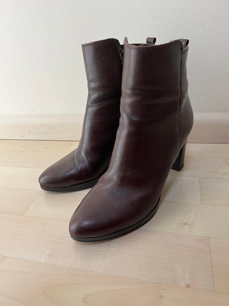 Elegante Manfield enkellaarsjes leer donker bruin maat 40, Kleding | Dames, Schoenen, Verzenden, Gedragen, Bruin, Lage of Enkellaarzen