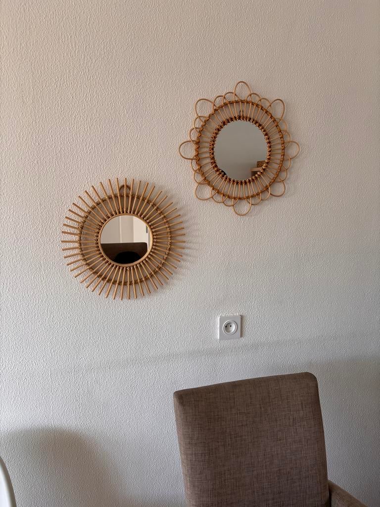 Spiegels rotan, Huis en Inrichting, Minder dan 50 cm, Rond, Ophalen of Verzenden, Zo goed als nieuw