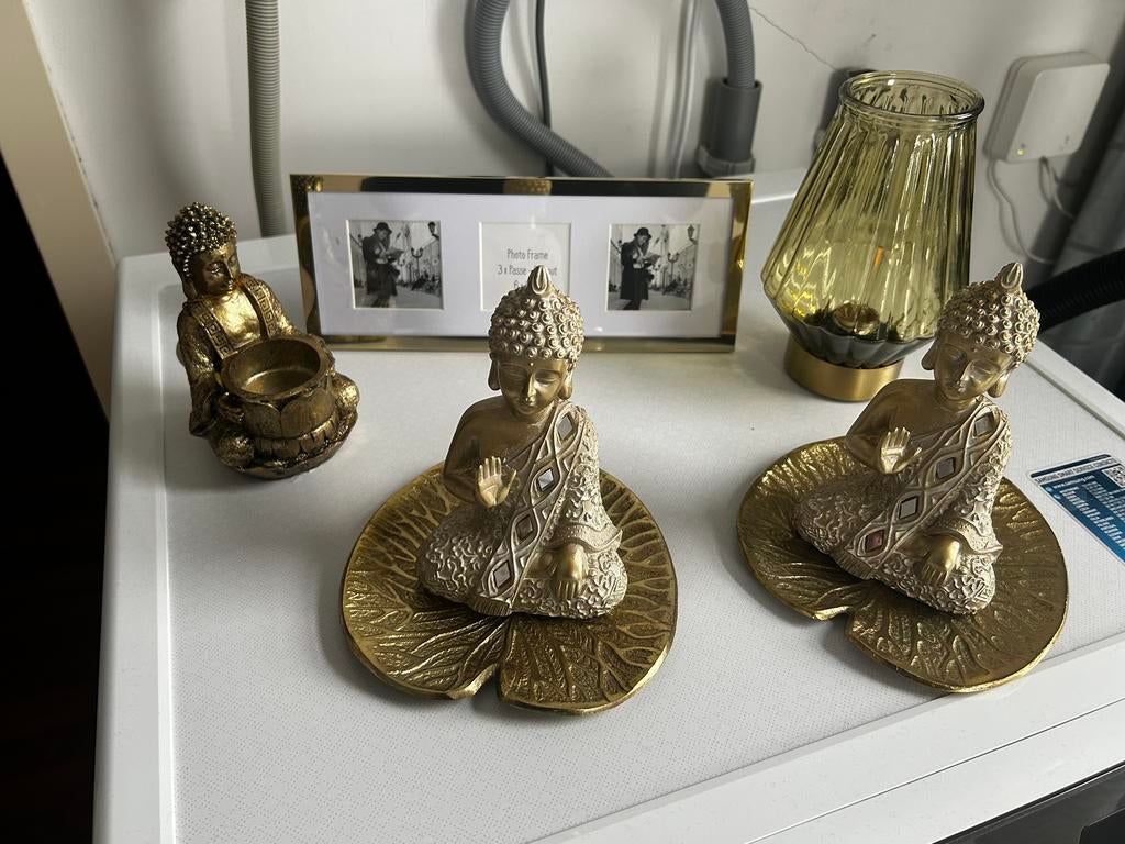 Decoratieset goud boeddha/fotolijst/ledlamp, nooit gebruikt., Ophalen, Nieuw