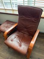Meblo Magnus fauteuils + bijpassende voetenbank – echt leer!, Huis en Inrichting, Fauteuils, Ophalen, Gebruikt, Jaren ’70 ontwerp
