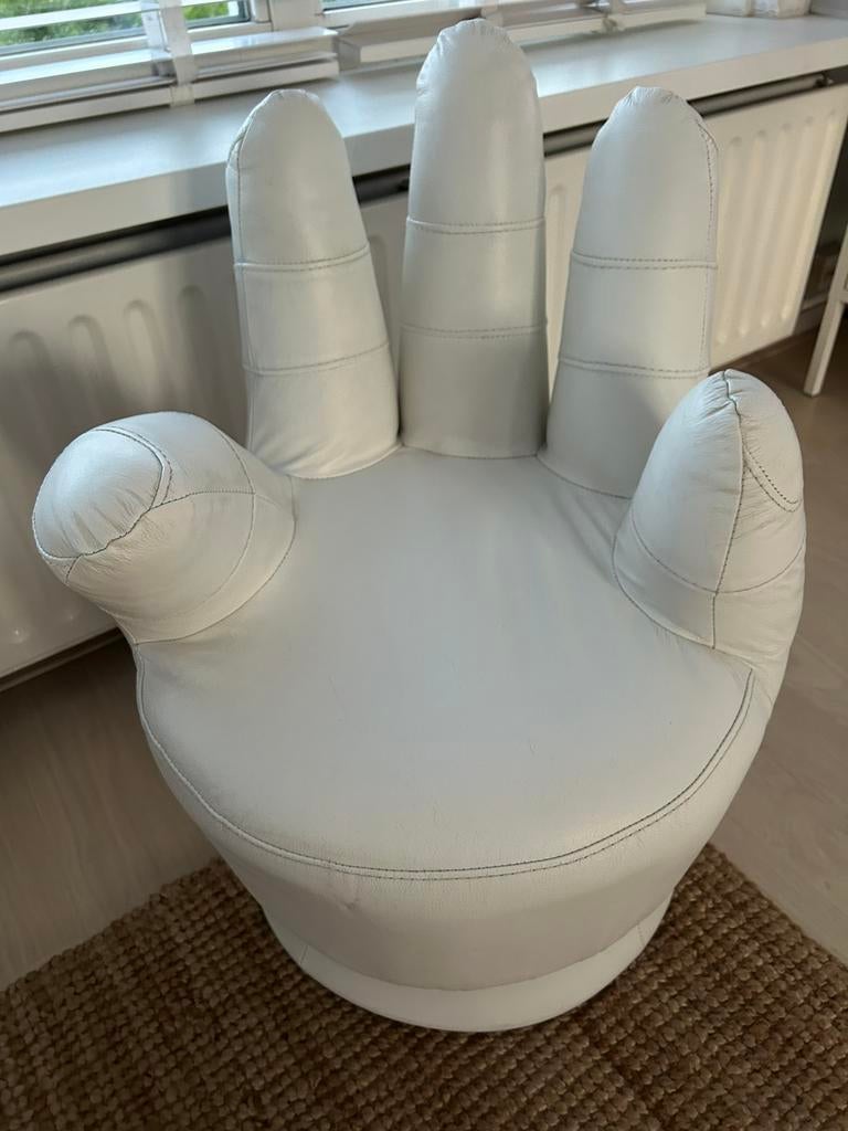 Wit leren hand Draai Fauteuil kids, Huis en Inrichting, Fauteuils, Ophalen, Zo goed als nieuw, 75 tot 100 cm, 50 tot 75 cm