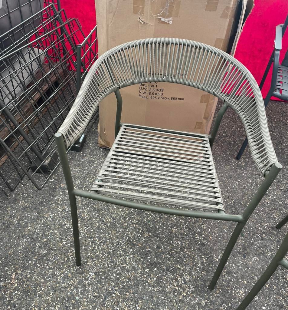 6 groene tuinstoelen gevlochten, Ophalen of Verzenden, Gebruikt, Kunststof