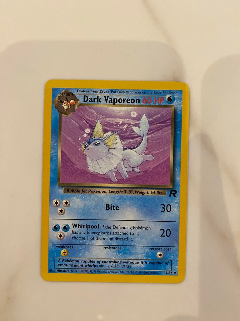 Dark Vaporeon 45/82 Pokémon kaart - good staat, Ophalen of Verzenden, Gebruikt, Losse kaart