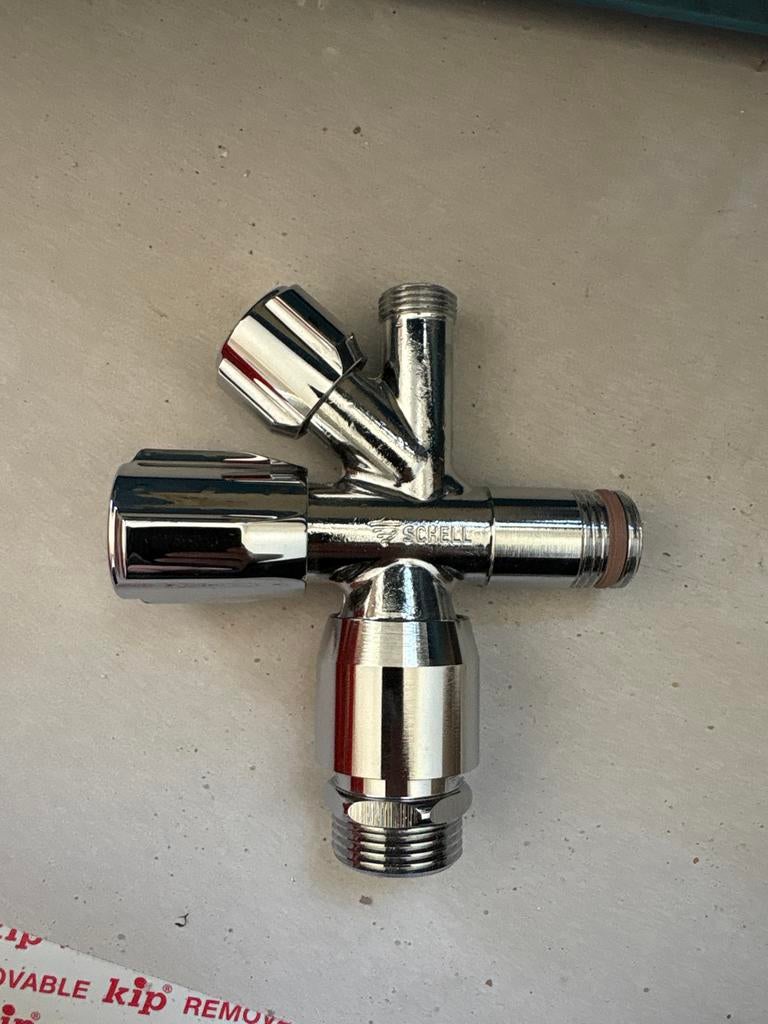 Schell hoekstopkraan met dubbele aansluiting, Ophalen of Verzenden, Nieuw, Chroom, Kraan