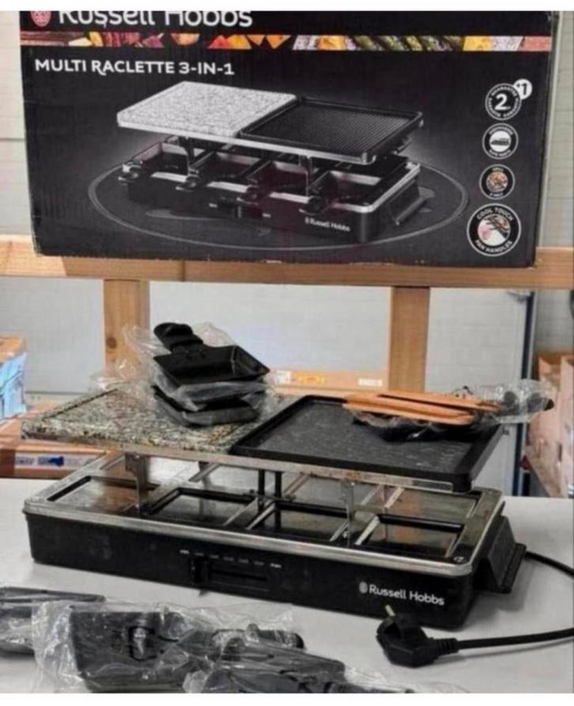 Russell Hobbs Multi Raclette 3-in-1 8 personen gourmetstel, 8 personen of meer, Ophalen of Verzenden, Zo goed als nieuw, H