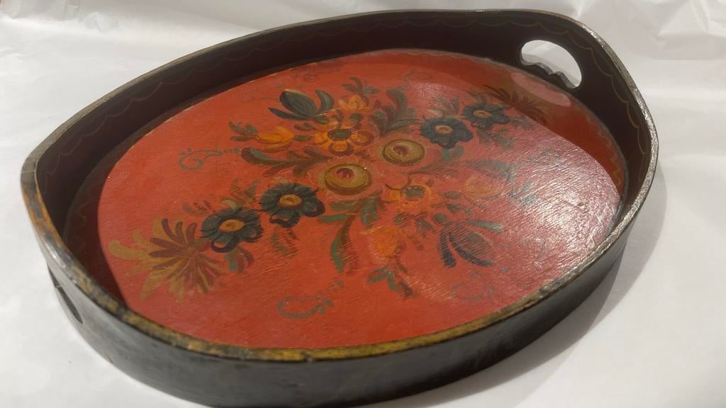 Friese Volkskunst klein antiek ovaal dienblaadje Hindeloopen, Ophalen of Verzenden, Gebruikt, Ovaal, Hout