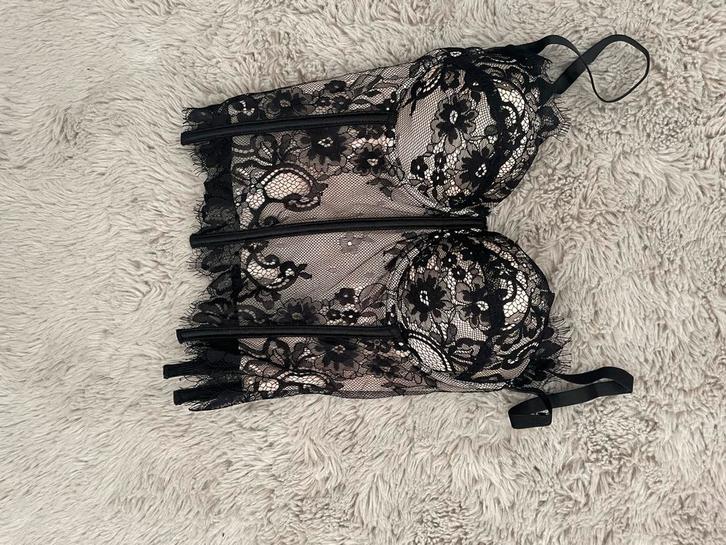 Zwart Kanten Body/Korset met Jarretels, Kleding | Dames, Ondergoed en Lingerie, Body of Korset, Zwart, Ophalen of Verzenden