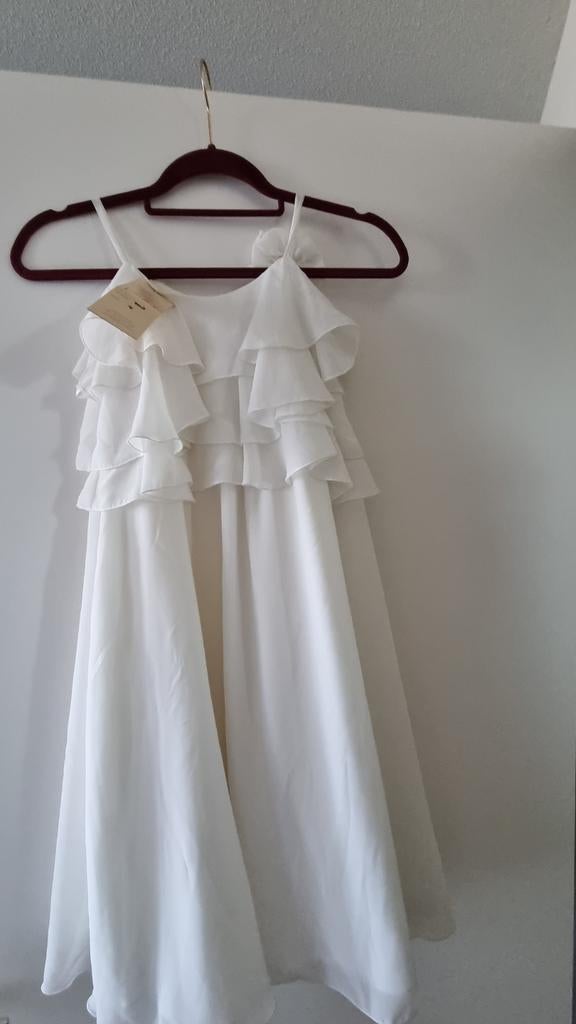 Witte jurk met ruches, bruidsmeisje, maat 4 jaar, Kleding | Dames, Jurken, Wit, Ophalen of Verzenden, Zo goed als nieuw, Boven de knie