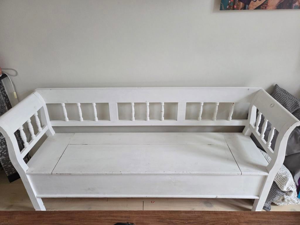 Witte houten klepbank, Antiek en Kunst, Ophalen