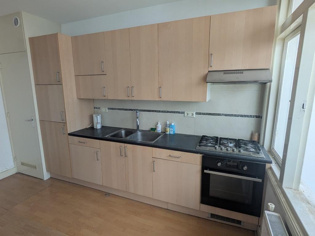 Complete keuken met fornuis en koelkast (oven defect), Gebruikt, Bruin, Enkelwandige keuken, Ophalen of Verzenden