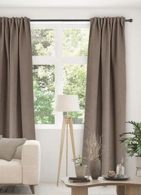 1 stang met 2 beige taupe verduisterende gordijnen, Ophalen of Verzenden, Zo goed als nieuw, Beige