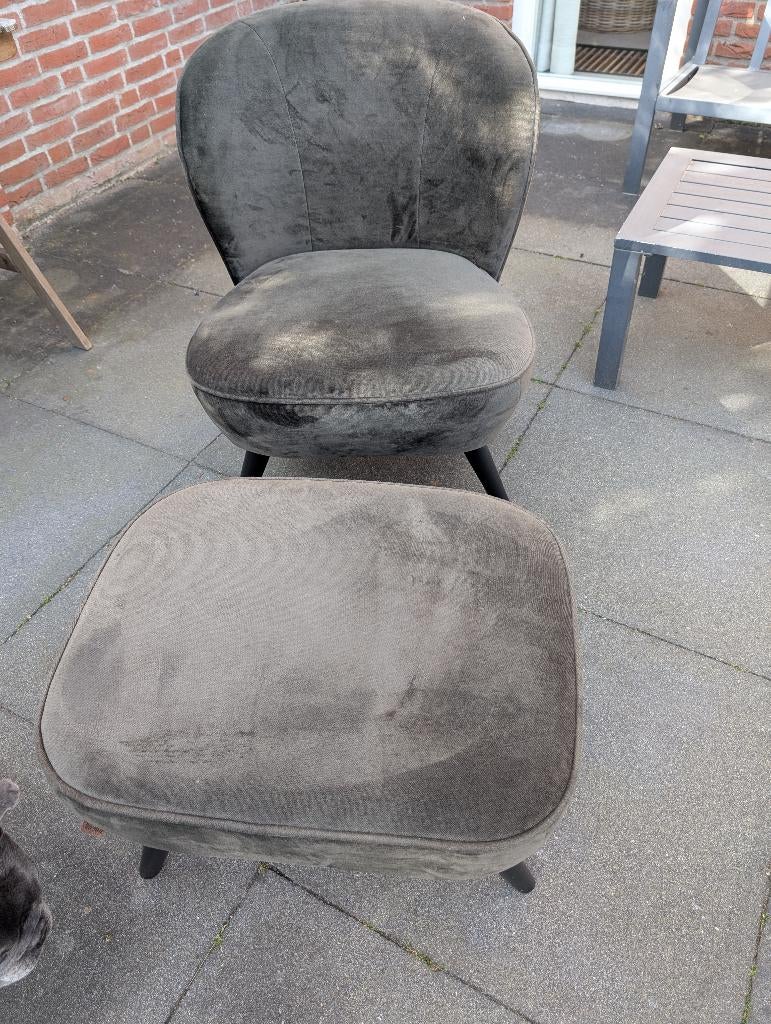 Fauteuil met voetenbankje, Huis en Inrichting, Fauteuils, Ophalen, Overige materialen, Gebruikt, Stoer