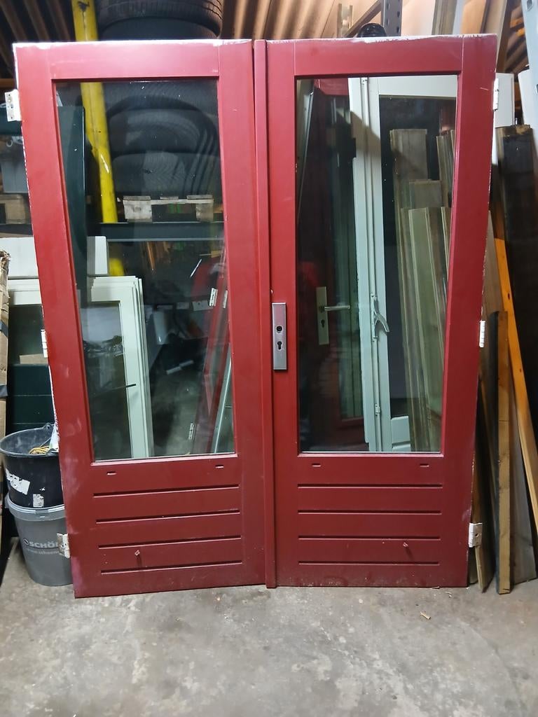 Dubbele tuindeuren, Doe-het-zelf en Verbouw, Deuren en Horren, Ophalen, Gebruikt, 200 tot 215 cm, Glas