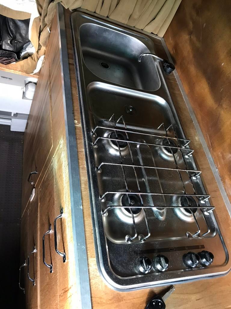 RVS wasbak en 4-pits kookplaat voor camper of boot, Ophalen, Gebruikt