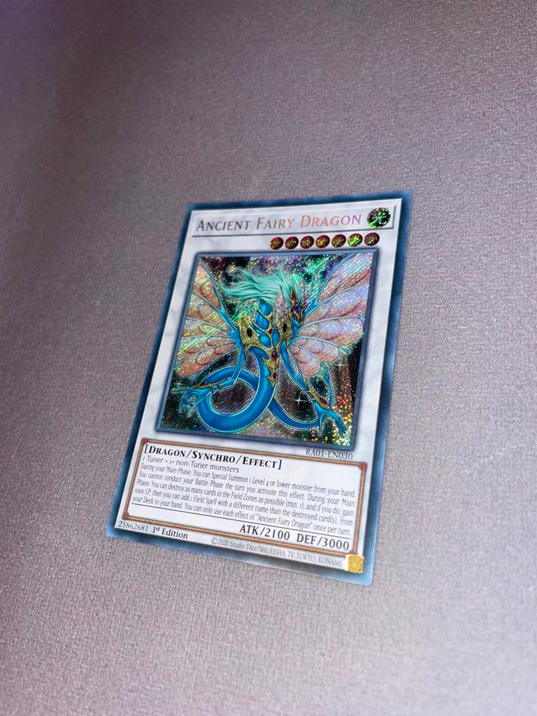 Yu-Gi-Oh! Ancient Fairy Dragon 1st edition secret rare, Ophalen of Verzenden, Nieuw, Losse kaart, Foil