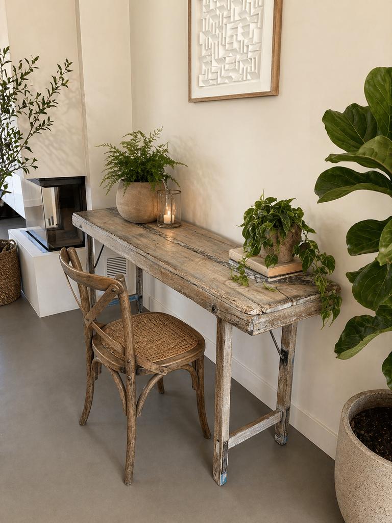 Vintage houten markttafel uit India, Huis en Inrichting, Tafels | Bijzettafels, Gebruikt, Rechthoekig, 60 cm of meer, 75 cm of meer