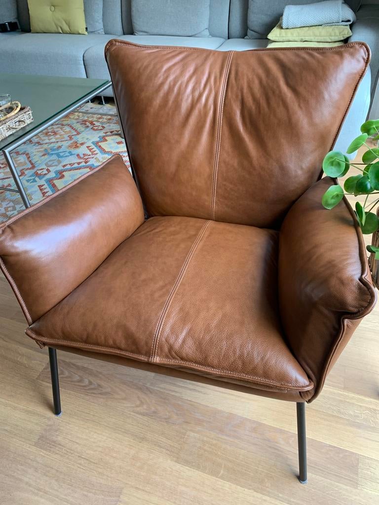 Bruine leren stoel van Bree New World, Huis en Inrichting, Ophalen, Zo goed als nieuw, 50 tot 75 cm, Leer