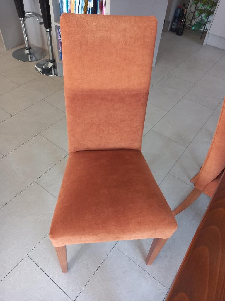 Eetkamer stoelen 6 stuks, Huis en Inrichting, Stoelen, Ophalen, Gebruikt, Bruin, Stof