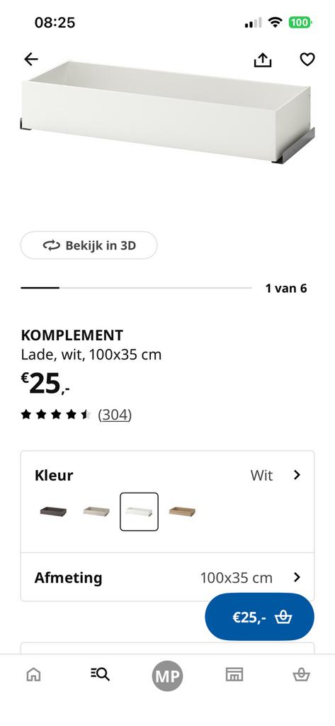 Komplement witte lade pax kast ikea 100x35, Ophalen, 50 tot 100 cm, Zo goed als nieuw, Minder dan 100 cm