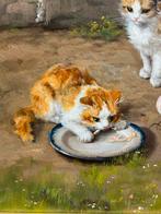 Schilderij Alfred Arthur Brunel de Neuville kittens, Antiek en Kunst, Kunst | Schilderijen | Klassiek, Ophalen of Verzenden