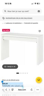 MALM Toilettafel, wit, 120x41 cm plus 2 stoelen, Ophalen of Verzenden, Zo goed als nieuw, 50 tot 100 cm, Minder dan 100 cm