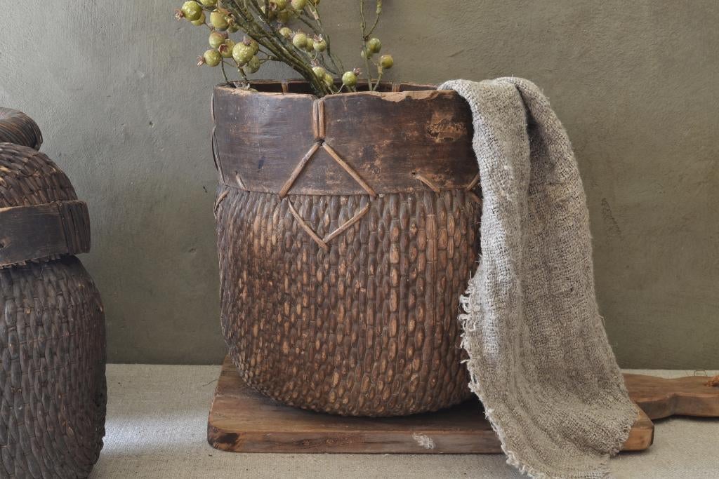 Oude Chinese mand voedselmand, Huis en Inrichting, Woonaccessoires | Schalen en Manden, Gebruikt, Mand, Rond, Ophalen of Verzenden
