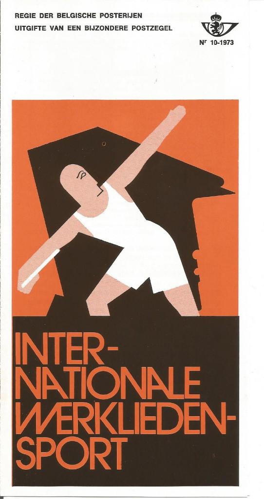 FDC 10/1973 Brussel 12-05-73 Intern.Arbeid.sport 4,50Fr (NL, Postzegels en Munten, Postzegels | Europa | België, Met stempel, Ophalen of Verzenden