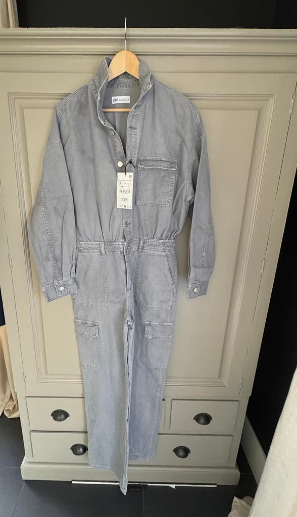 denim grijs jumpsuit, spijkerpak vd zara, Ophalen of Verzenden, Nieuw, Maat 36 (S), Grijs