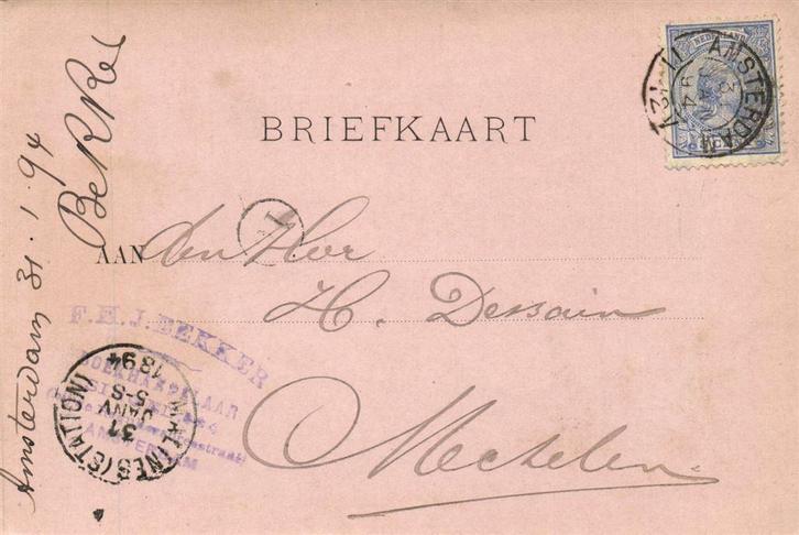 F.H.J. Bekker, Boekhandelaar, Amsterdam - 01.1894 - briefkaa, Postzegels en Munten, Brieven en Enveloppen | Nederland, Briefkaart