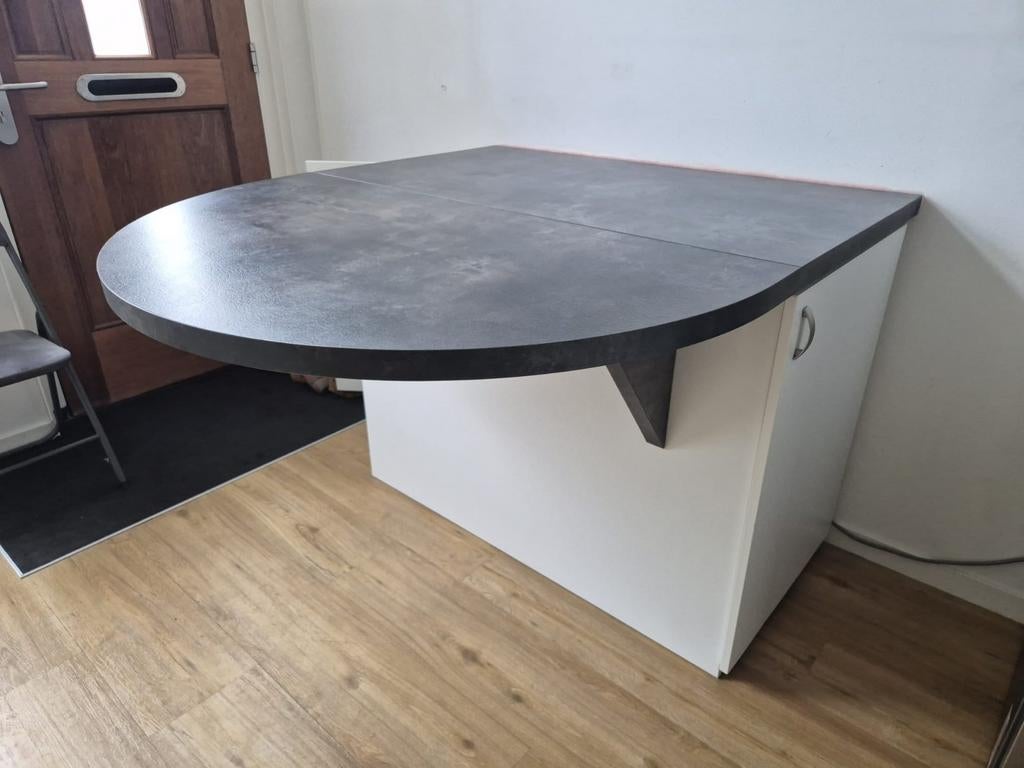 Bruynzeel keukenblok met uitklapbaar blad, Ophalen, Gebruikt, 100 tot 150 cm, Wit