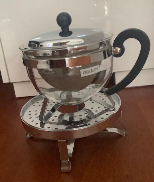Bodum theekan Theepot  Chambord Chrome 1L met theewarmer, Overige materialen, Gebruikt, Overige typen, Ophalen of Verzenden