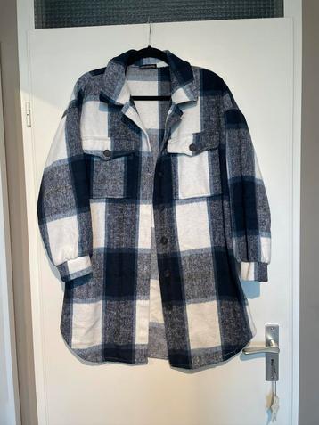 dames lange blauw geblokte shacket jasje jack mt L beschikbaar voor biedingen