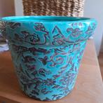 Bloempot handmade turquoise, Huis en Inrichting, Woonaccessoires | Vazen, Ophalen, Blauw, Aardewerk of Porselein, Zo goed als nieuw