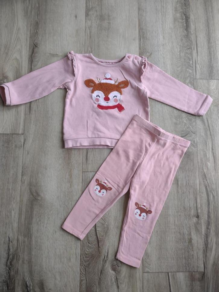 Prachtige roze Kerst set, pakje Kerst met rendier, 92. Trui., Kinderen en Baby's, Kinderkleding | Maat 92, Zo goed als nieuw, Meisje