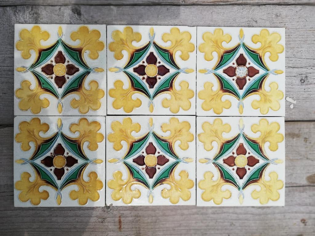 Set van 10 antieke tegels van 15x15cm Societe Morialme, Ophalen
