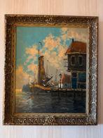 Schilderij van een haven met boten, Antiek en Kunst, Ophalen