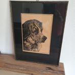 Ets - Hond - Sint Bernard - Ingelijst + Glas - Gesigneerd, Ophalen of Verzenden