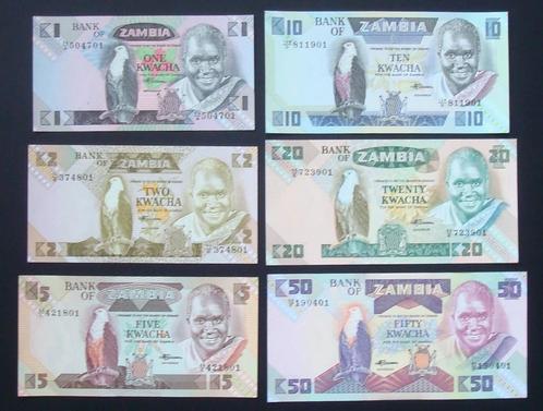 Zambia : 1-2-5-1-10-20+50 Kwacha 1980-88 ( Serie compleet ), Postzegels en Munten, Bankbiljetten | Afrika, Setje, Zambia, Verzenden