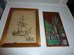 2 brocante wand decoraties gehaakt geschilderd, Ophalen of Verzenden