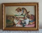 retro/vintage schilderijtje/prent 3 poezen/kittens op boeken, Verzenden