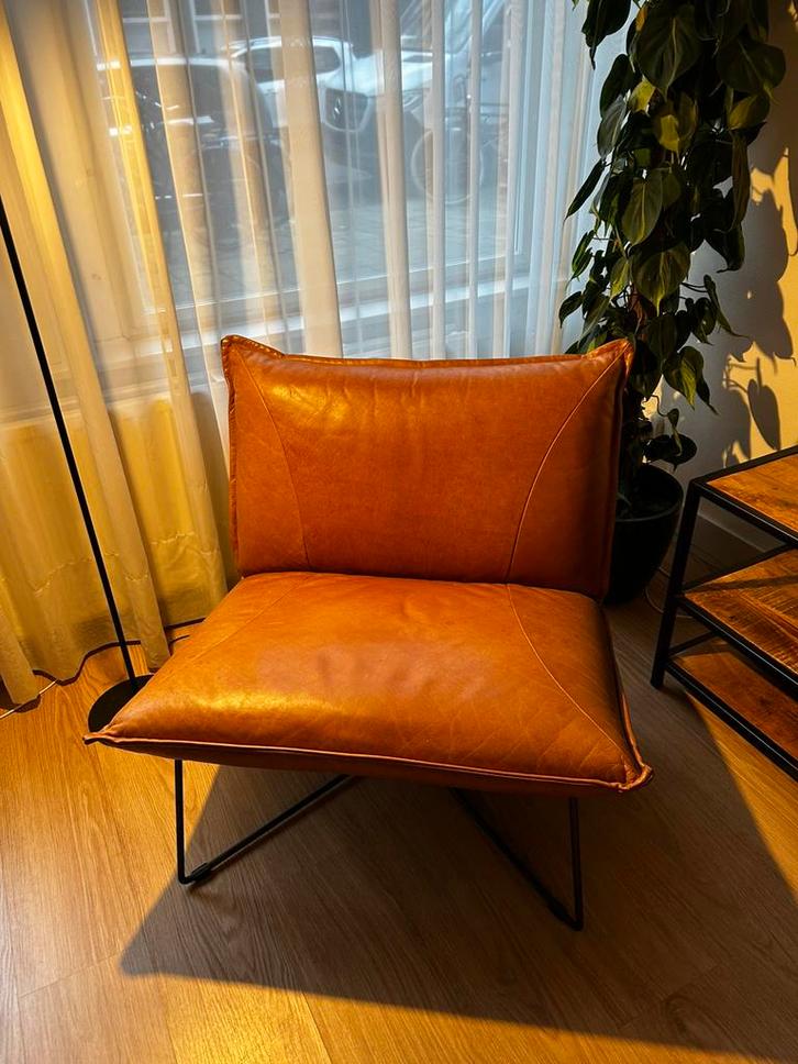 Jess design fauteuil leer cognac, Huis en Inrichting, Fauteuils, Gebruikt, Leer, 50 tot 75 cm, 75 tot 100 cm, Ophalen