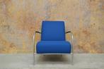ZGANieuw! blauwe stoffen Harvink Columbus design fauteuil!, Design, Metaal, 75 tot 100 cm, Zo goed als nieuw