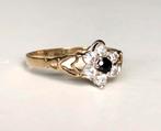 Gouden vintage ring saffier maat 17 1/4, Blauw, Ophalen of Verzenden, Zo goed als nieuw, 17 tot 18