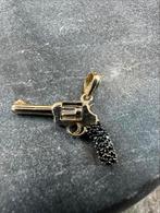 14k gouden revolver hanger met Onyx, Ophalen of Verzenden, Nieuw, Goud, Overige voorstellingen
